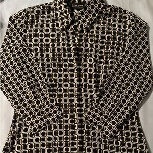 New York & Company front button 3/4 sleeve geometric print black and white XS